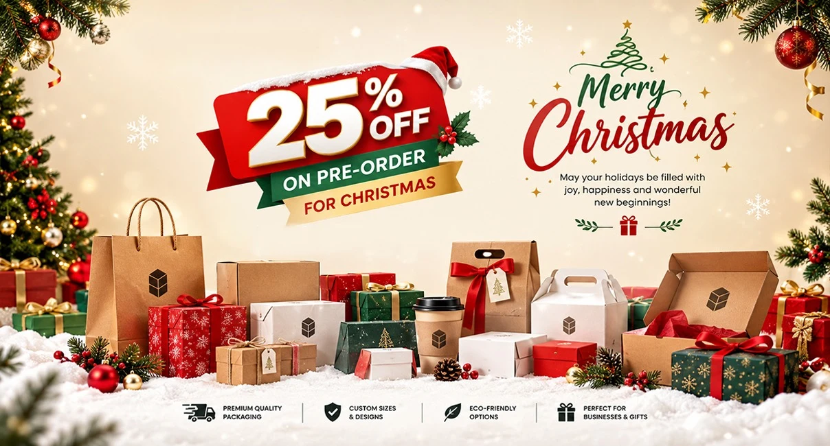25% off on pre-order for Christmas: premium quality packaging, custom sizes and eco-friendly options
